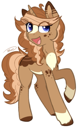 Size: 343x558 | Tagged: safe, artist:doekitty, imported from derpibooru, oc, oc only, pony, unicorn, curly hair, cute, female, markings, open mouth, raised leg, simple background, smiling, solo, transparent, transparent background