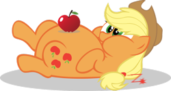 Size: 1024x550 | Tagged: safe, artist:zero4441, imported from derpibooru, applejack, earth pony, pony, apple, applefat, belly, big belly, chubby cheeks, fat, female, food, mare, no tail, simple background, solo, stuffed, that pony sure does love apples, transparent background, vector