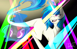 Size: 5500x3500 | Tagged: safe, artist:thedudegamer, imported from derpibooru, dj pon-3, vinyl scratch, classical unicorn, absurd resolution, dancing, female, glowing horn, leonine tail, lights, magic, rave, solo, telekinesis