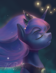 Size: 389x504 | Tagged: safe, artist:katotter, imported from derpibooru, princess luna, alicorn, constellation, cropped, relaxing