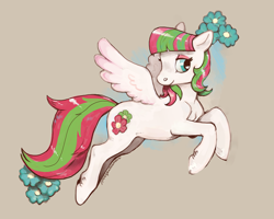 Size: 1280x1024 | Tagged: safe, artist:spectralunicorn, imported from derpibooru, blossomforth, pegasus, pony, female, flower, flying, simple background, smiling, solo