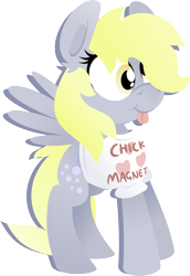 Size: 1269x1845 | Tagged: safe, artist:jittery-the-dragon, imported from derpibooru, derpy hooves, pegasus, pony, chick magnet, clothes, female, heart, lineless, mare, shirt, simple background, solo, spread wings, tongue out, transparent background