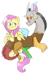 Size: 641x989 | Tagged: safe, imported from derpibooru, discord, fluttershy, pony, simple background, white background