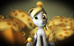 Size: 1675x1049 | Tagged: safe, artist:thom330, imported from derpibooru, derpy hooves, pegasus, pony, 3d, female, food, mare, muffin, solo