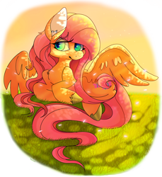 Size: 3352x3656 | Tagged: safe, artist:plaguedogs123, imported from derpibooru, fluttershy, pegasus, pony, ear fluff, female, prone, solo, spread wings, unshorn fetlocks