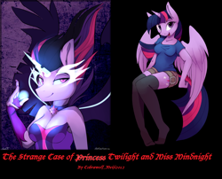 Size: 1502x1216 | Tagged: safe, artist:php41, derpibooru exclusive, imported from derpibooru, sci-twi, twilight sparkle, anthro, plantigrade anthro, equestria girls, cover art, dr jekyll and mr hyde, fimfiction, midnight sparkle, twilight sparkle (alicorn)