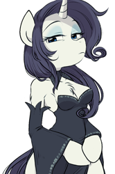 Size: 658x990 | Tagged: safe, artist:umeguru, artist:うめぐる, imported from derpibooru, rarity, anthro, semi-anthro, unguligrade anthro, arm hooves, armpits, chest fluff, cleavage fluff, clothes, dress, female, solo