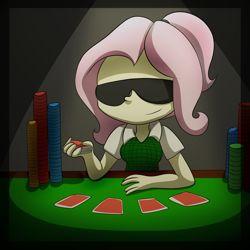 Size: 5000x5000 | Tagged: safe, artist:fj-c, imported from derpibooru, fluttershy, equestria girls, absurd resolution, alternate hairstyle, card, gambling, poker, ponytail, solo, sunglasses