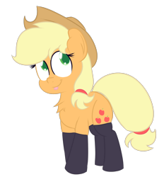 Size: 1280x1378 | Tagged: safe, artist:mr-degration, imported from derpibooru, applejack, boots, chest fluff, cute, female, jackabetes, simple background, solo, tongue out, transparent background