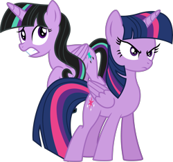 Size: 5541x5198 | Tagged: safe, artist:paulysentry, deleted from derpibooru, imported from derpibooru, twilight sparkle, alicorn, pony, absurd resolution, commission, duo, inkscape, protecting, raised hoof, scared, simple background, transparent background, twilight sparkle (alicorn), twivine sparkle, vector