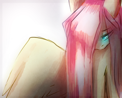 Size: 912x738 | Tagged: safe, artist:suplolnope, imported from derpibooru, fluttershy, female, looking down, sad, solo, spread wings, straight mane, teary eyes