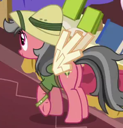 Size: 300x314 | Tagged: safe, imported from derpibooru, screencap, pony, stranger than fan fiction, background pony, butt, clothes, cosplay, costume, cropped, fake wings, female, hat, mare, pith helmet, plot, shirt, solo, unnamed character, unnamed pony