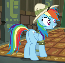 Size: 538x521 | Tagged: safe, imported from derpibooru, screencap, rainbow dash, pony, stranger than fan fiction, butt, clothes, cosplay, costume, cropped, female, mare, plot