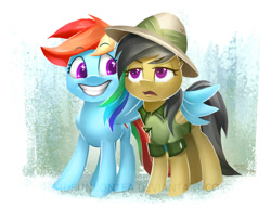 Size: 792x612 | Tagged: safe, artist:imdrunkontea, imported from derpibooru, daring do, rainbow dash, stranger than fan fiction, grin, hug, scene interpretation, smiling, winghug