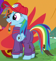 Size: 572x622 | Tagged: safe, imported from derpibooru, screencap, rainbow dash, pony, the cart before the ponies, butt, coveralls, female, mare, plot