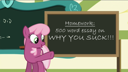 Size: 1280x720 | Tagged: safe, imported from derpibooru, cheerilee, the cart before the ponies, cheerilee's blackboard, exploitable meme, meme