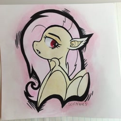 Size: 3024x3024 | Tagged: safe, artist:chelseaz123, imported from derpibooru, fluttershy, bat pony, pony, female, flutterbat, race swap, solo, traditional art, watercolor painting