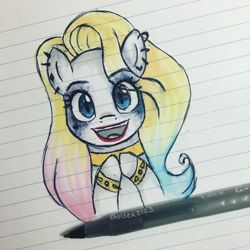 Size: 3024x3024 | Tagged: safe, artist:chelseaz123, imported from derpibooru, pony, crossover, dc comics, harley quinn, lined paper, ponified, solo, suicide squad, traditional art