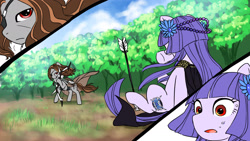 Size: 1920x1080 | Tagged: artist needed, safe, artist:nikuball, imported from derpibooru, earth pony, pony, arrow, bow (weapon), clothes, eyepatch, lie mei, ponified, shou yun xiao, sitting, thunderbolt fantasy