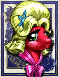 Size: 700x900 | Tagged: safe, artist:harwick, imported from derpibooru, big macintosh, earth pony, pony, harwick's sun/moon portraits, brotherhooves social, bust, crossdressing, disguise, freckles, male, orchard blossom, portrait, solo, stallion