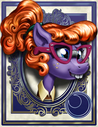 Size: 700x900 | Tagged: safe, artist:harwick, imported from derpibooru, frazzle rock, pony, harwick's sun/moon portraits, adorkable, bucktooth, bust, cute, dork, frazzlebetes, freckles, glasses, portrait, solo