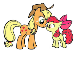 Size: 600x440 | Tagged: safe, artist:millarts-artworks, imported from derpibooru, apple bloom, applejack, simple background, sisters, white background