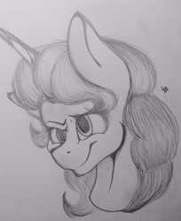 Size: 2131x2616 | Tagged: safe, artist:illustrativeauthor, imported from derpibooru, sweetie belle, bust, female, monochrome, portrait, sketch, solo, traditional art