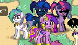 Size: 252x148 | Tagged: safe, imported from derpibooru, princess cadance, princess celestia, princess luna, twilight sparkle, oc, alicorn, pony, pony town, alicorn tetrarchy, cute, grass, group photo, twilight sparkle (alicorn)