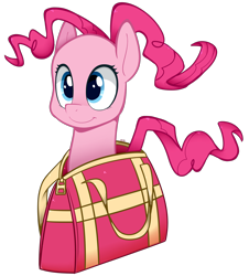 Size: 1910x2110 | Tagged: safe, artist:higgly-chan, imported from derpibooru, pinkie pie, bag, female, pinkie being pinkie, simple background, smiling, solo, transparent background