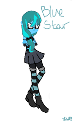 Size: 357x605 | Tagged: safe, artist:jessydraws, imported from derpibooru, oc, oc only, oc:blue star, equestria girls, 1000 hours in ms paint, armband, boots, clothes, crossed arms, equestria girls-ified, glasses, ms paint, ponytail, shorts, side ponytail, skirt, socks, solo, stockings, striped socks