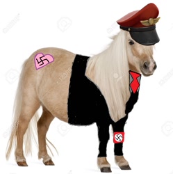 Size: 1220x1224 | Tagged: safe, imported from derpibooru, oc, oc only, horse, pony, 1000 hours in ms paint, armband, clothes, heart, irl, irl horse, ms paint, nazi, necktie, photo, shitposting, solo, swastika, team captain, uniform