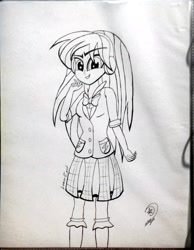 Size: 1709x2207 | Tagged: safe, artist:marewile, imported from derpibooru, lemon zest, equestria girls, friendship games, female, monochrome, sketch, solo, traditional art