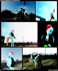 Size: 1710x2091 | Tagged: safe, artist:kp-shadowsquirrel, artist:poninnahka, artist:skybatto, imported from derpibooru, rainbow dash, anthro, 3d, clothes, game mod, grand theft auto, gta iv, helmet, kicking, m4, motorcycle, motorcycle helmet, nrg 900, weapon
