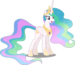 Size: 5000x4336 | Tagged: safe, artist:dashiesparkle, imported from derpibooru, princess celestia, pony, princess twilight sparkle (episode), absurd resolution, female, full body, mare, open mouth, ponyscape, simple background, solo, transparent background, vector