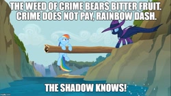 Size: 888x499 | Tagged: safe, imported from derpibooru, screencap, mare do well, rainbow dash, pony, the mysterious mare do well, meme, pulp hero, the shadow