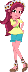 Size: 1215x3135 | Tagged: safe, artist:imperfectxiii, imported from derpibooru, gloriosa daisy, equestria girls, legend of everfree, clothes, female, freckles, geode of fauna, geode of shielding, geode of super speed, magical geodes, raised leg, sandals, shorts, simple background, solo, transparent background, vector