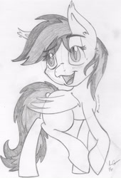 Size: 3454x5068 | Tagged: safe, artist:lucas_gaxiola, imported from derpibooru, oc, oc only, oc:daturea eventide, bat pony, pony, monochrome, solo, traditional art