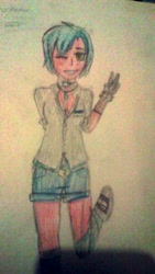 Size: 480x854 | Tagged: safe, artist:jessydraws, imported from derpibooru, oc, oc only, oc:jessy-belle, equestria girls, bracelet, clothes, collar, equestria girls-ified, jewelry, necklace, one eye closed, shorts, solo, spiked collar, spiked wristband, wink