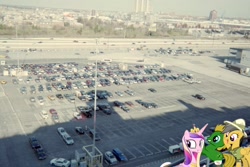 Size: 1536x1024 | Tagged: safe, artist:oceanrailroader, imported from derpibooru, daring do, princess cadance, oc, car, irl, parking lot, photo, ponies in real life, vector