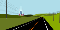 Size: 6791x3422 | Tagged: safe, artist:oceanrailroader, imported from derpibooru, background, crystal castle, crystal empire, modernized, power line, road, telephone pole, wires