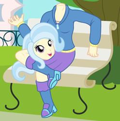 Size: 1986x2001 | Tagged: safe, artist:badumsquish, derpibooru exclusive, imported from derpibooru, trixie, dullahan, equestria girls, bench, boots, clothes, cute, detachable head, diatrixes, disembodied head, female, grin, happy, headless, hoodie, human coloration, looking at you, modular, not salmon, open mouth, puns in the comments, reclining, shoes, sitting, skirt, smiling, solo, wat, waving