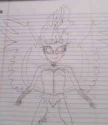 Size: 620x720 | Tagged: safe, artist:jmaster99, imported from derpibooru, sci-twi, twilight sparkle, equestria girls, friendship games, female, grayscale, hand drawing, lined paper, midnight sparkle, monochrome, solo, traditional art