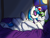Size: 1024x768 | Tagged: safe, artist:dr-whiskey, imported from derpibooru, dj pon-3, vinyl scratch, oc, pony, bed, canon x oc, duo, heart, kissing, moon, on bed, shipping, stars, sunglasses, window