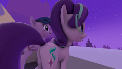 Size: 1920x1080 | Tagged: safe, artist:mariofan48, imported from derpibooru, starlight glimmer, twilight sparkle, alicorn, pony, 3d, stargazing, twilight sparkle (alicorn)