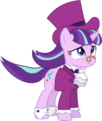 Size: 4249x5004 | Tagged: safe, artist:chrzanek97, imported from derpibooru, snowfall frost, starlight glimmer, a hearth's warming tail, .svg available, absurd resolution, clothes, female, glasses, hat, jabot, sad, scared, simple background, solo, top hat, transparent background, vector, worried