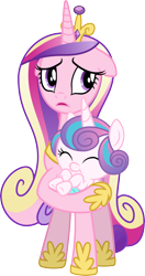 Size: 4076x7746 | Tagged: safe, artist:chrzanek97, imported from derpibooru, princess cadance, princess flurry heart, the crystalling, absurd resolution, floppy ears, holding, mother and daughter, simple background, transparent background, vector, worried