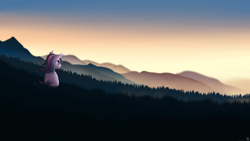 Size: 4096x2304 | Tagged: safe, artist:simonk0, imported from derpibooru, twilight sparkle, alicorn, pony, female, forest, mountain, scenery, sitting, solo, twilight sparkle (alicorn)