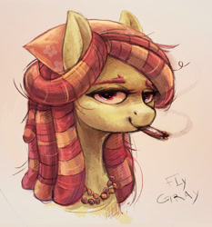 Size: 2734x2938 | Tagged: safe, artist:fly-gray, imported from derpibooru, tree hugger, earth pony, pony, blunt, bust, drugs, female, mare, marijuana, portrait, smoking, solo