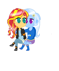 Size: 1000x1200 | Tagged: safe, artist:shadowspd, imported from derpibooru, sunset shimmer, trixie, equestria girls, cute, female, lesbian, shimmerbetes, shipping, suntrix