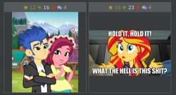 Size: 745x404 | Tagged: safe, edit, edited screencap, imported from derpibooru, screencap, flash sentry, gloriosa daisy, sunset shimmer, derpibooru, equestria girls, legend of everfree, rainbow rocks, crack shipping, female, image macro, juxtaposition, juxtaposition win, male, meme, meta, sentryosa, shipping, straight, vulgar